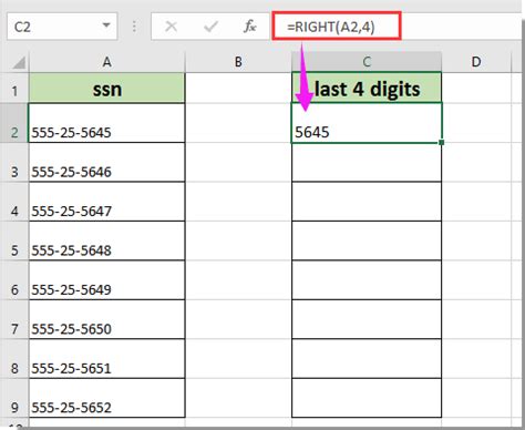 excel formula to get last 4 digits